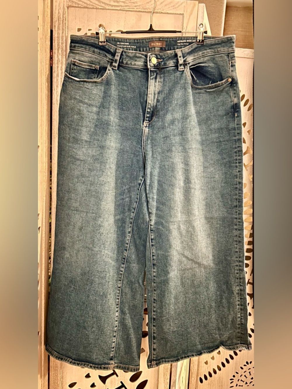 DL1961 Hepburn Wide Leg Jeans in a vintage blue wash.